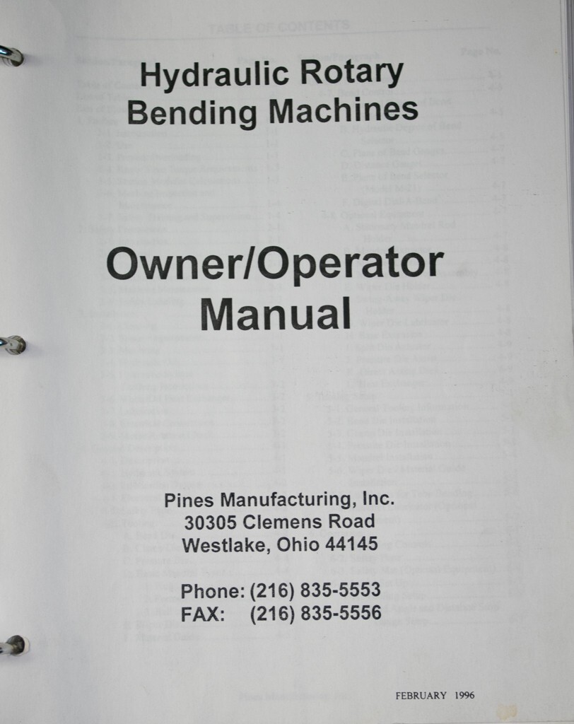 Teledyne Pines “All” Rotary Bender Operations and Maintenace Manual 1996 Pg 98