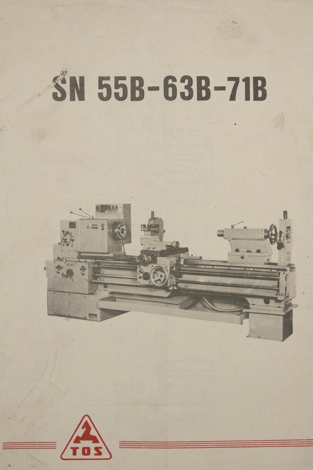 TOS SN 55B 63B & 71B, Lathe Operating Instructions Maintenance & Assembly Manual