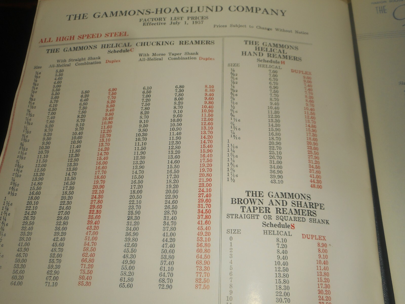 GAMMONS Tools Reamers Catalog No. 757 GAMMONS HOAGLUND Co. Manchester CT 1957