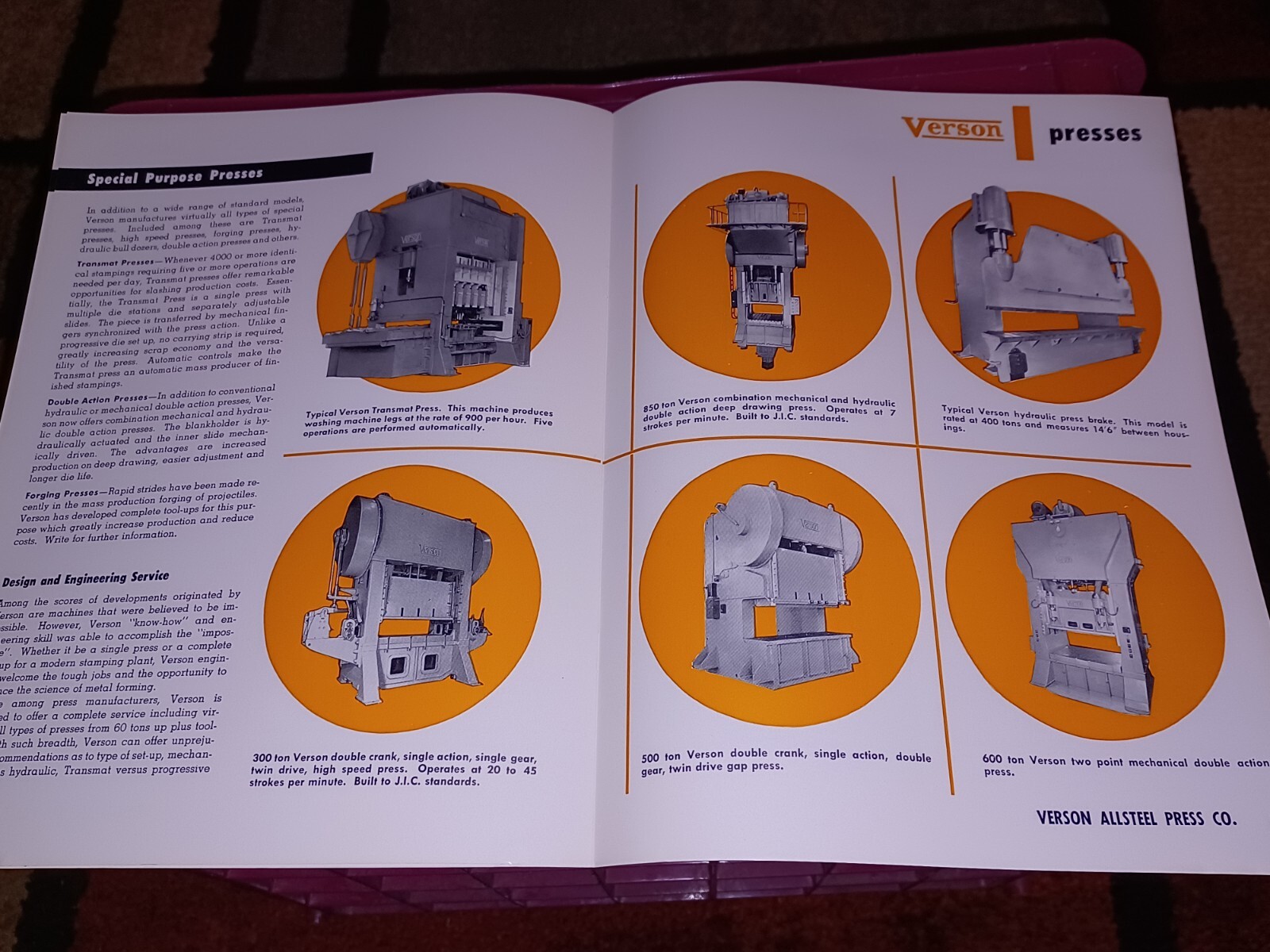 Verson allsteel Press Company PRESSES CATALOG G-53 sales Book Brakes Dies More