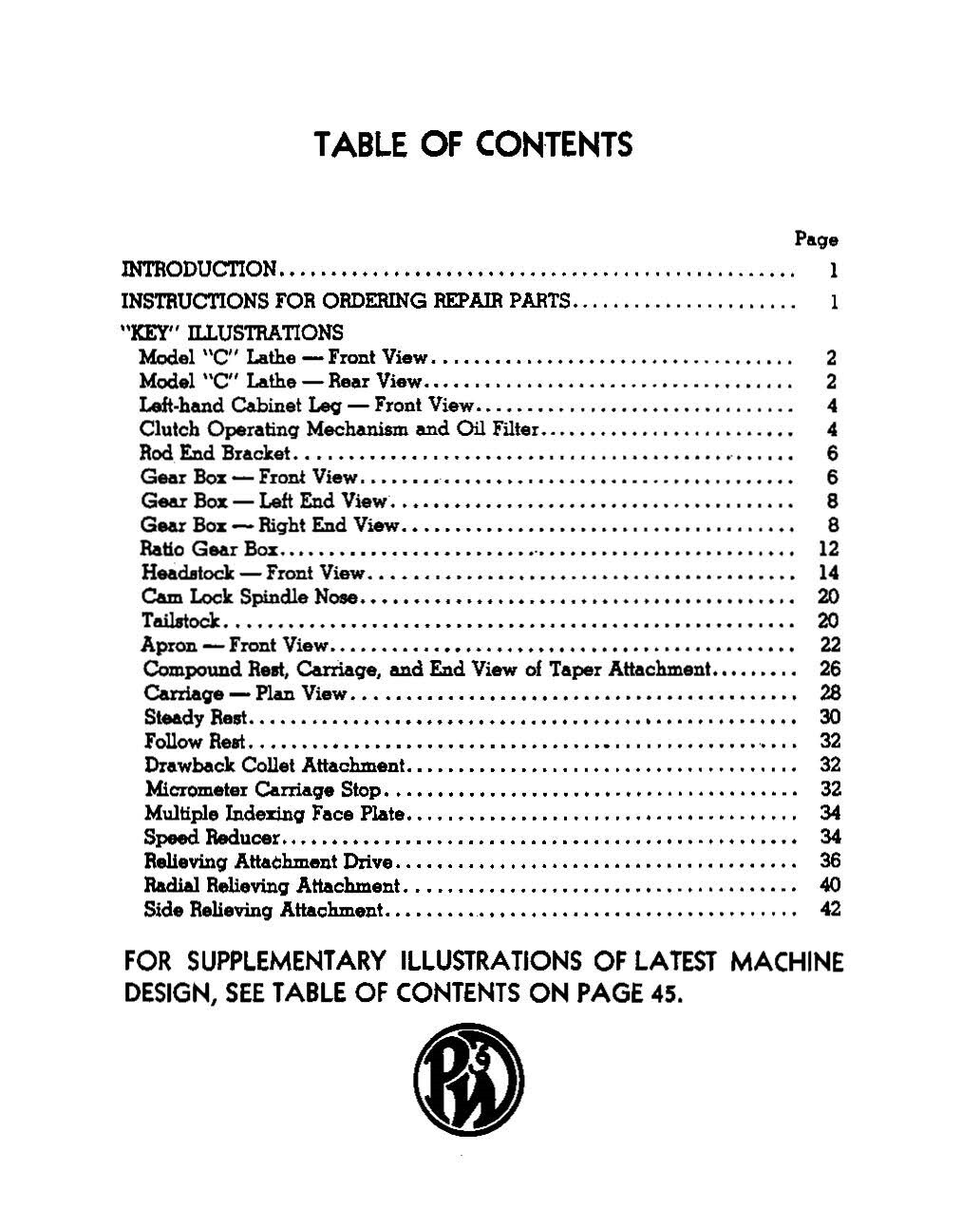 Lathe Operator Instruction Manual Fits Pratt & Whitney 12, 14 & 16 Model “C”