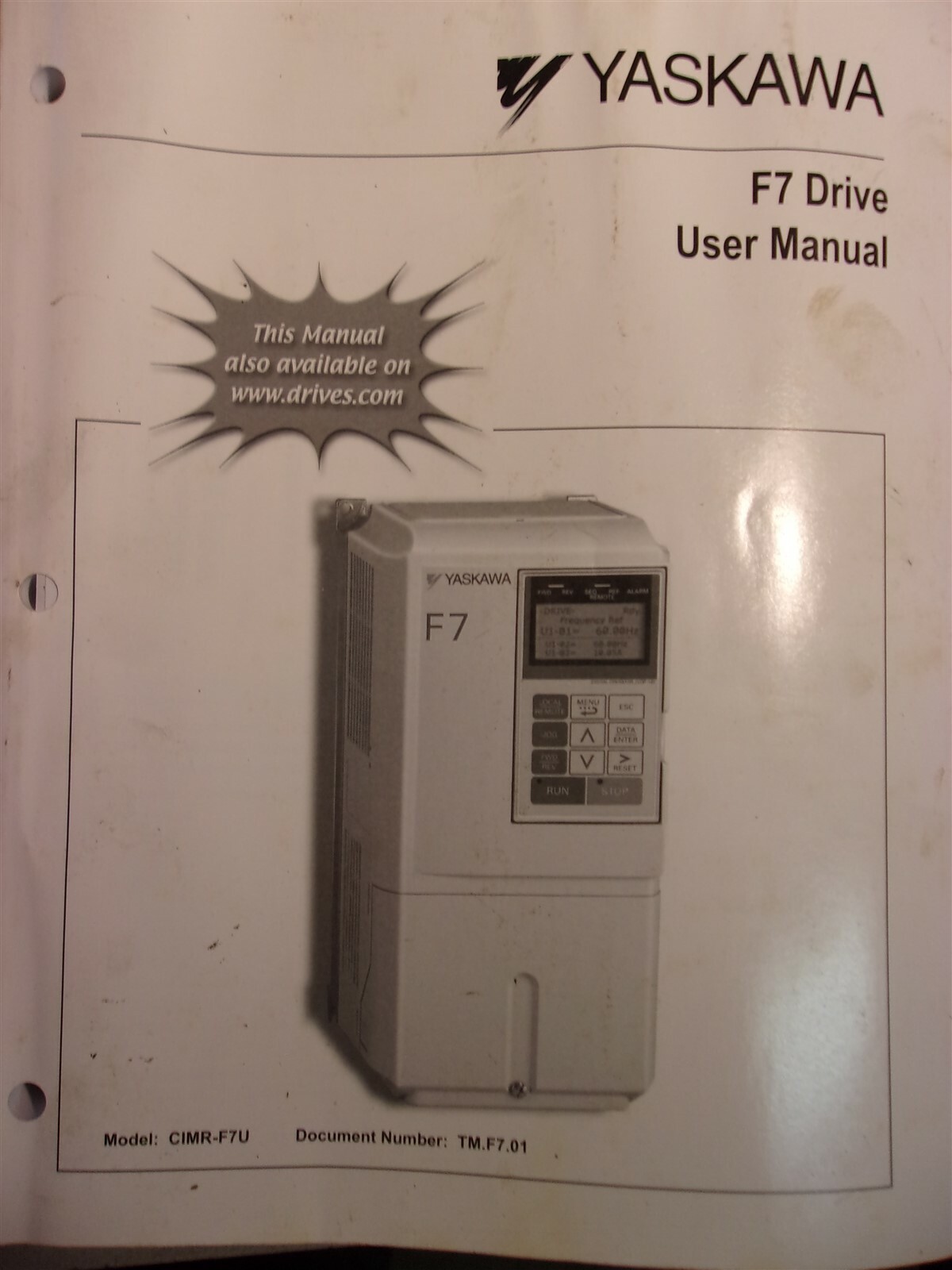 Yaskawa F7 Drive User Manual CIMR-F7U TM. F7.01 *FREE SHIPPING*