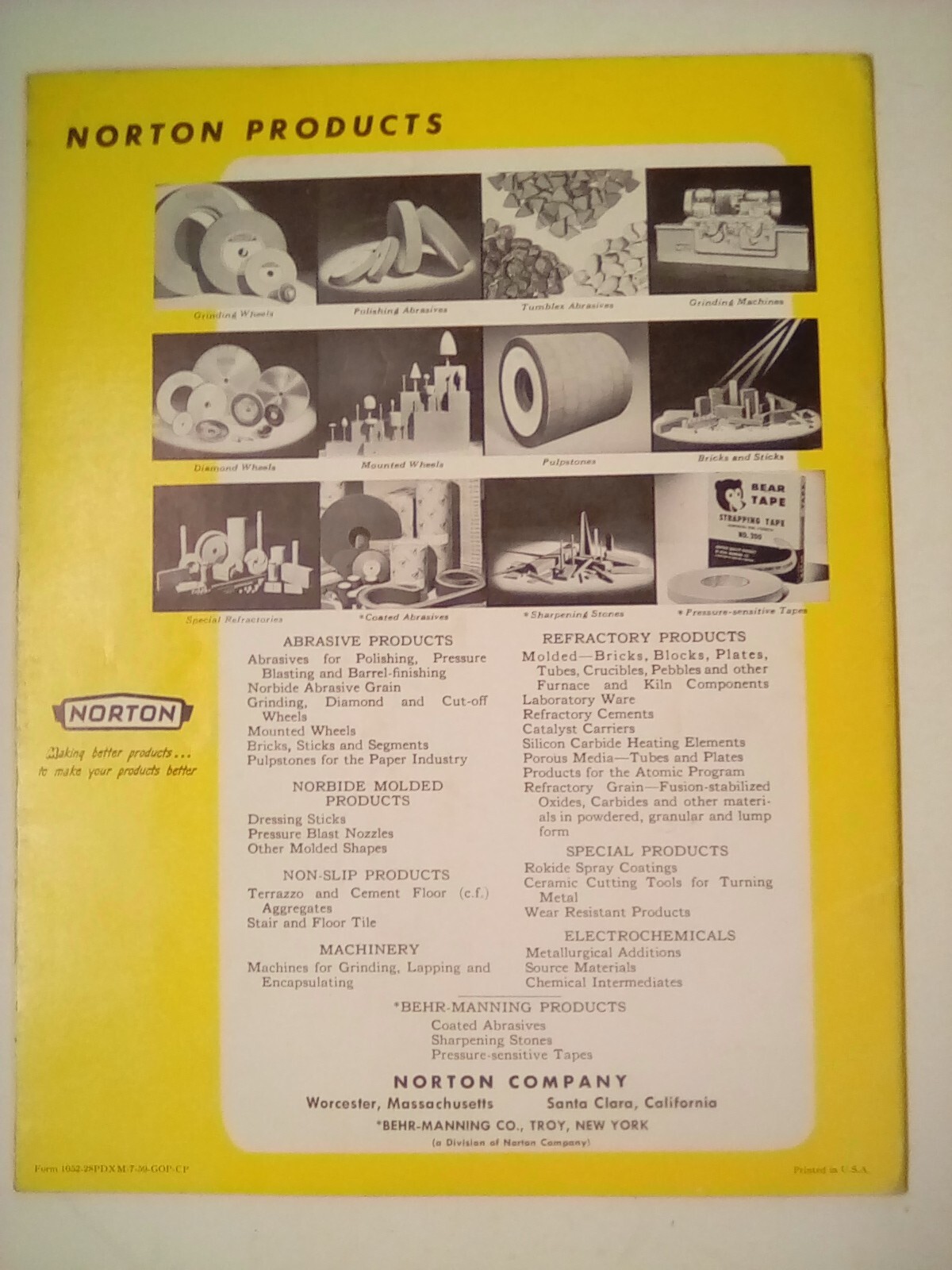 Vin. Norton Grinding Wheels & Adhesives Catalog 1052