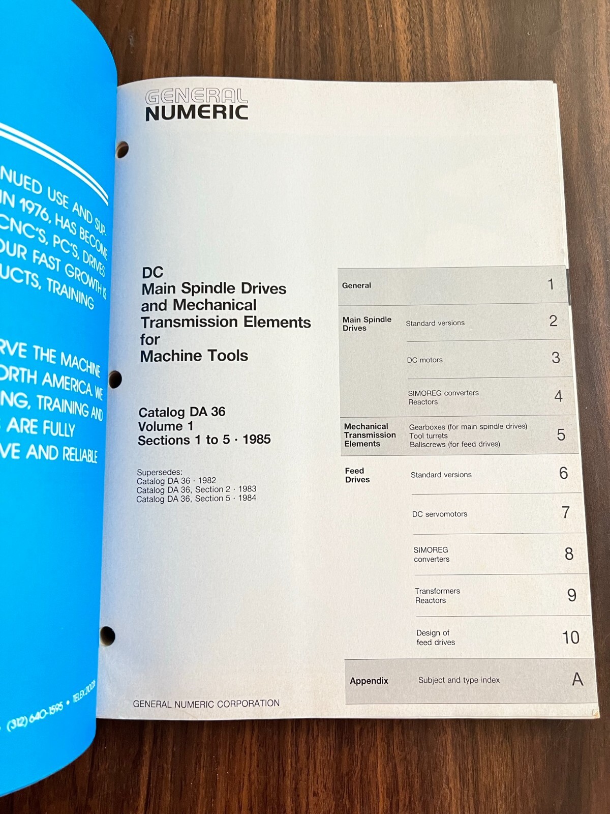 Gen. Numeric DC Main Spindle Drives & Mech. Trans. Elements DA36 Vol 1 Sects 1-5