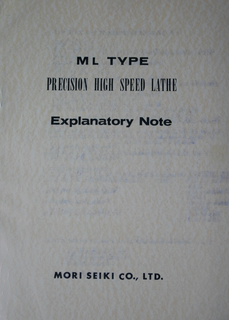 Mori Seiki Operators Instructions ML-620 and ML-850 type Lathe Manual