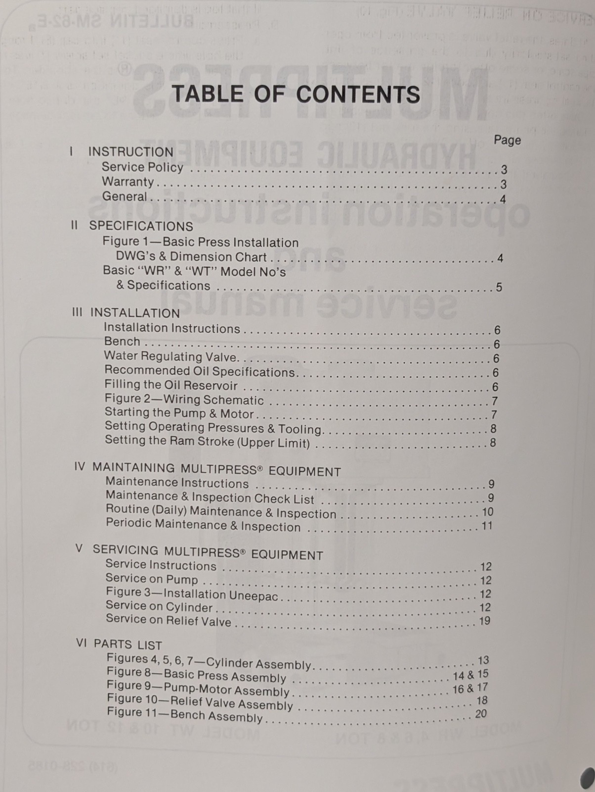 Multipress Hydraulic Equipment WR 4, 6 & 8 Ton & WT 10 & 12 Ton Instruction Book