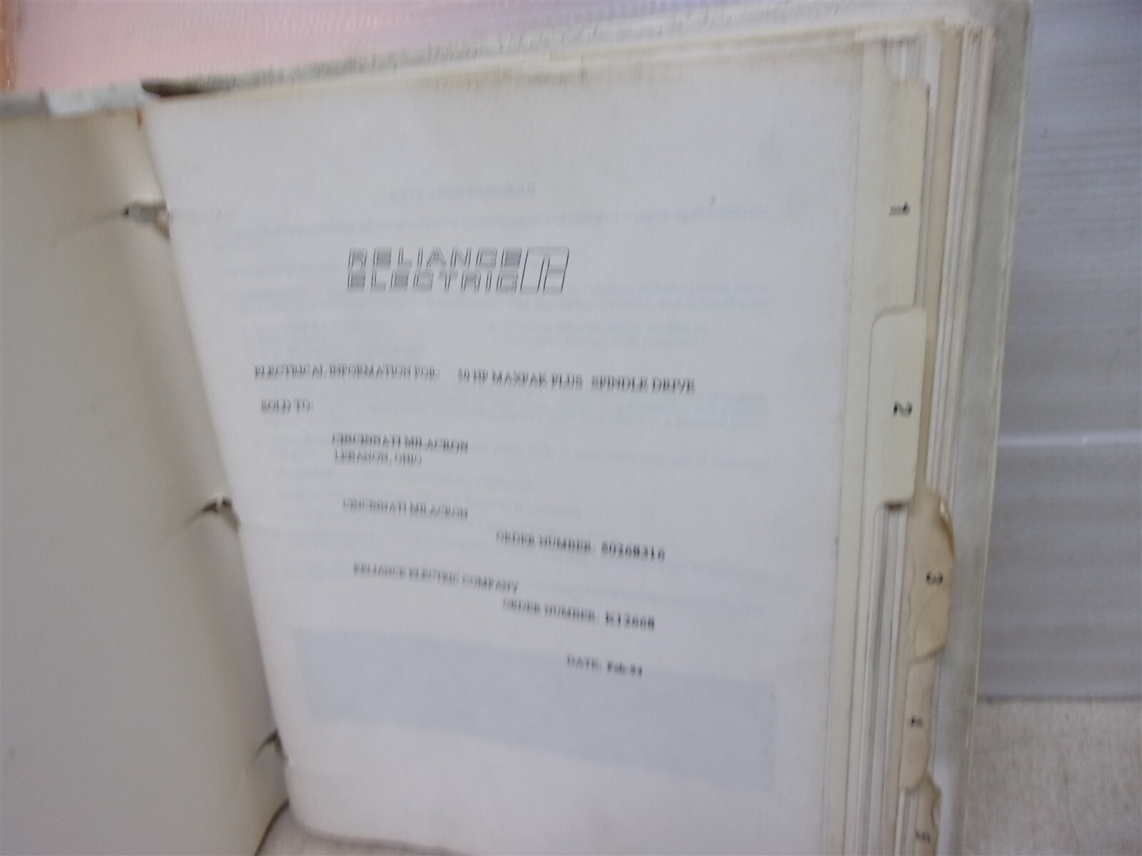 Cincinnati Milacron PO 50268316 Reliance Electric Manual 3634671-R01 K12668 “C”