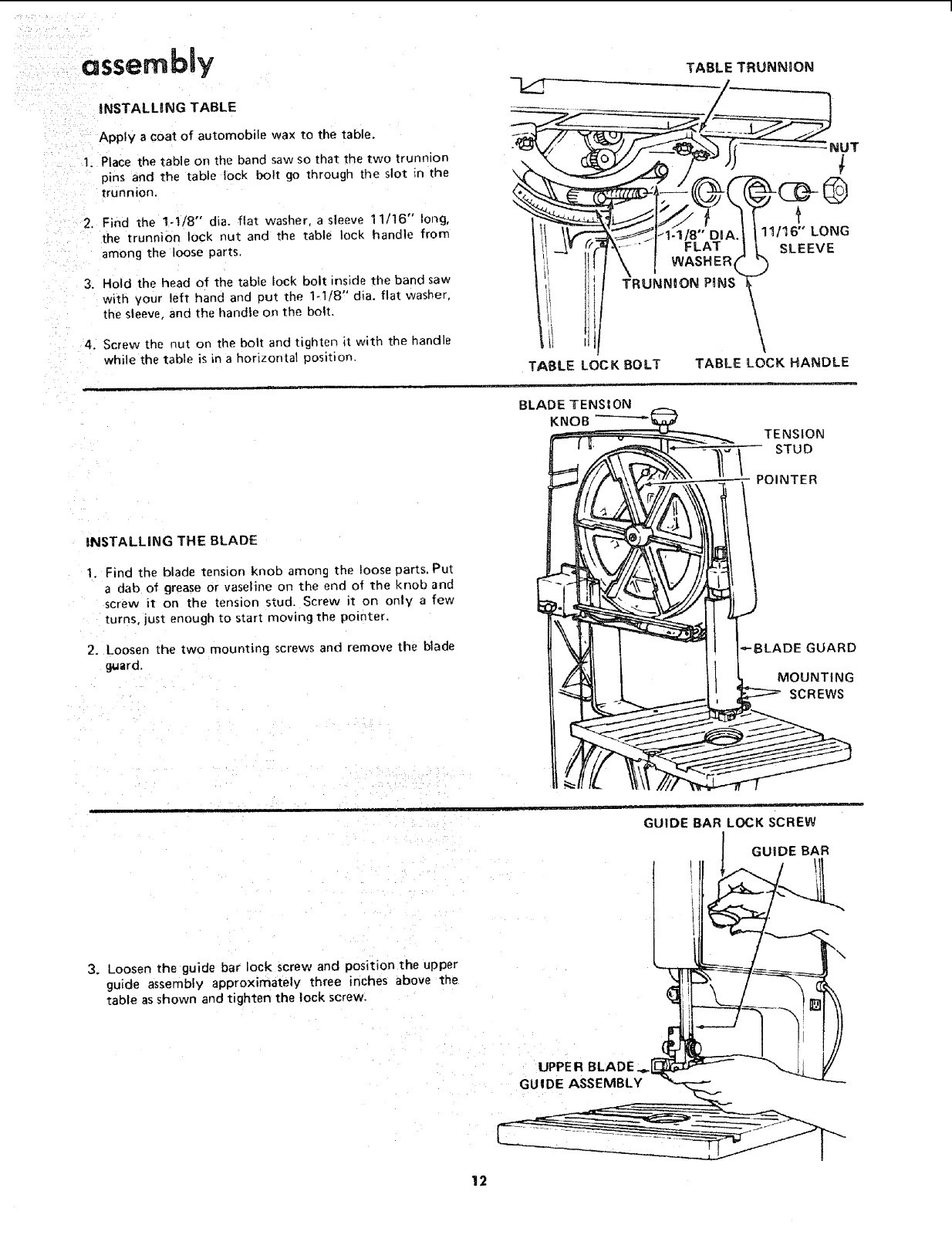 Sears Craftsman 12″ Bandsaw 113.243300 &113.243311 Operating & Part Manual #1119