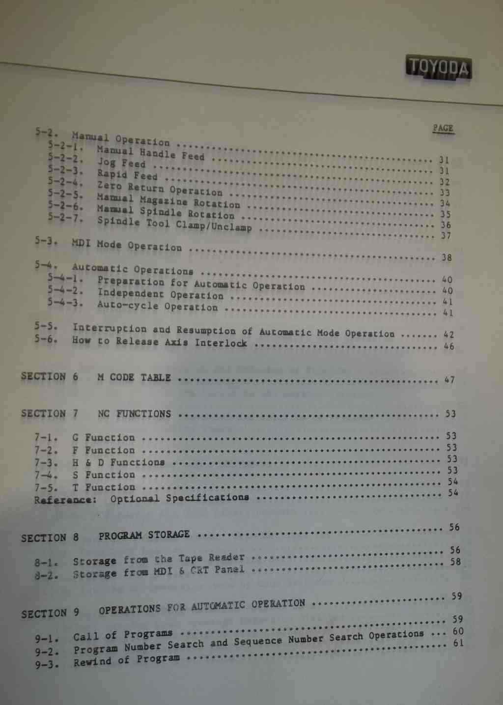 Toyoda FH40/45/55 Horizontal Machining Center Operations Manual