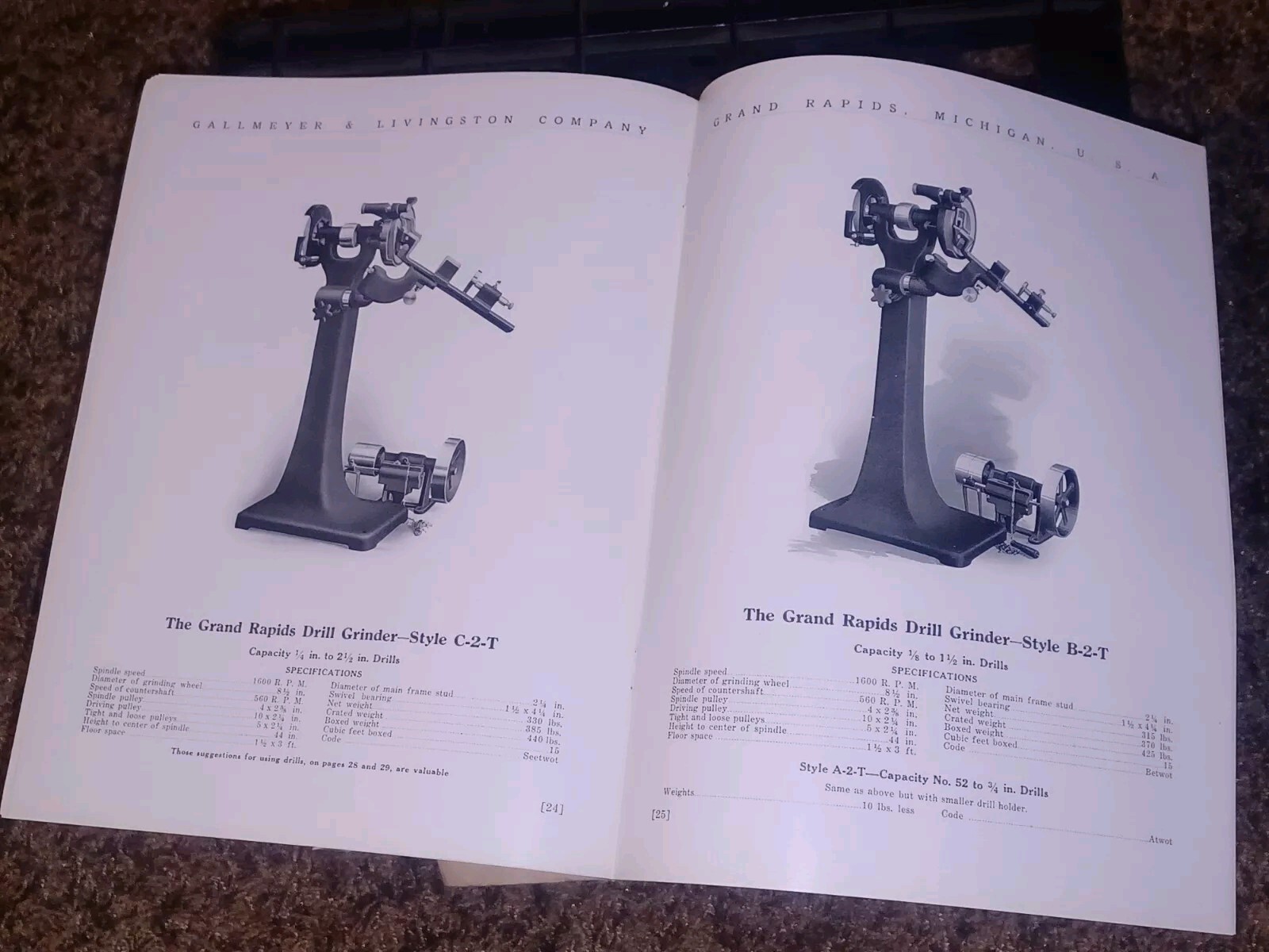 GALLMEYER & LIVINGSTON GRAND RAPIDS Michigan Tool DRILL GRINDERS Catalog Book !