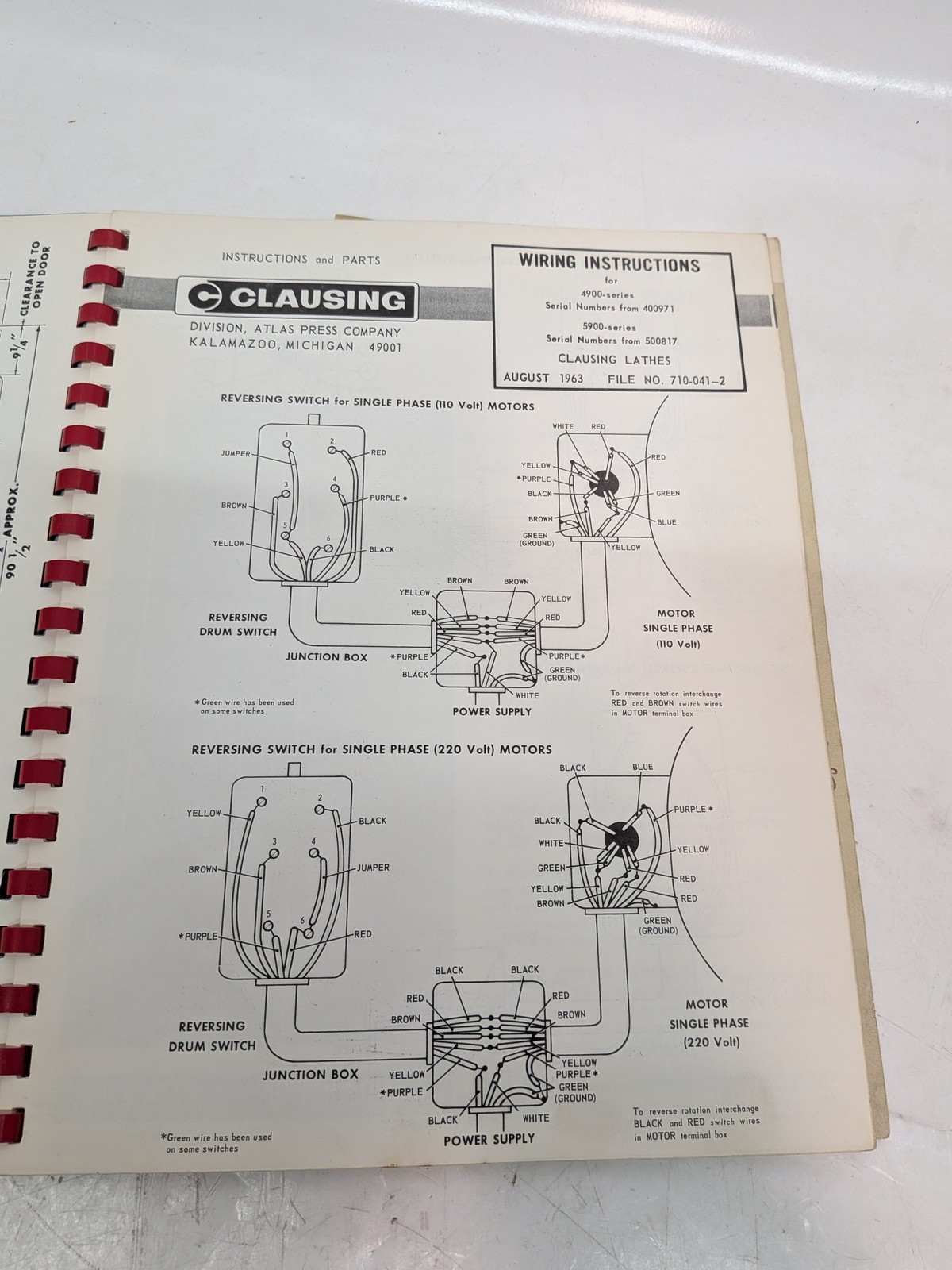 Clausing 5900 Series 12-inch Lathe Operating Instructions Parts Manual 1968