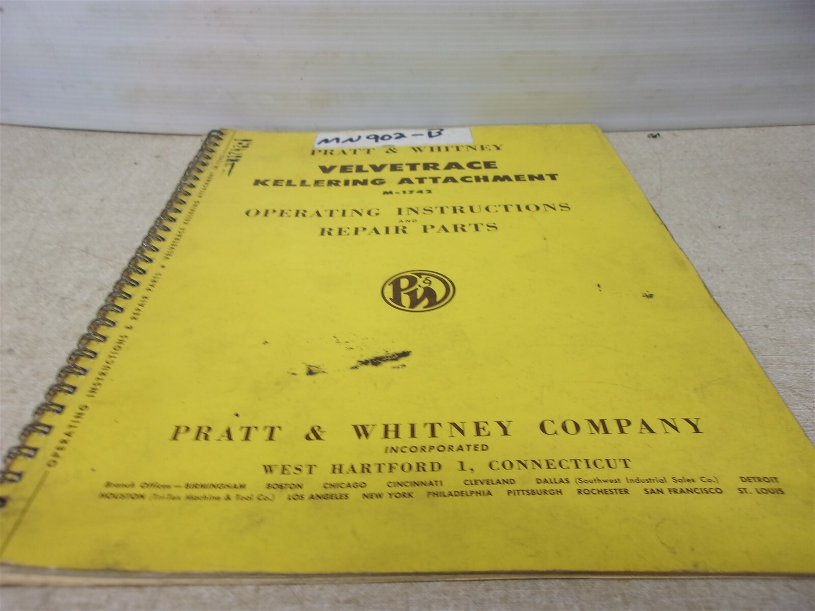 Pratt & Whitney VELVETRACE Kellering Attachment M-1742 Manual