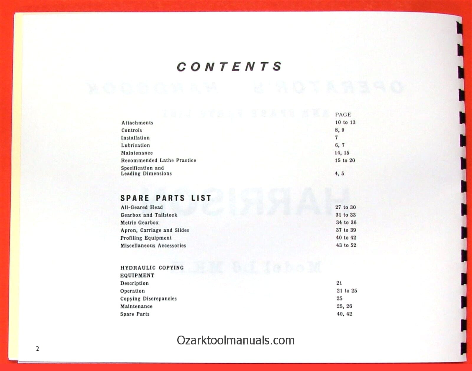 HARRISON L6 13″ Metal Lathe Owner Operator’s & Parts Manual 0797