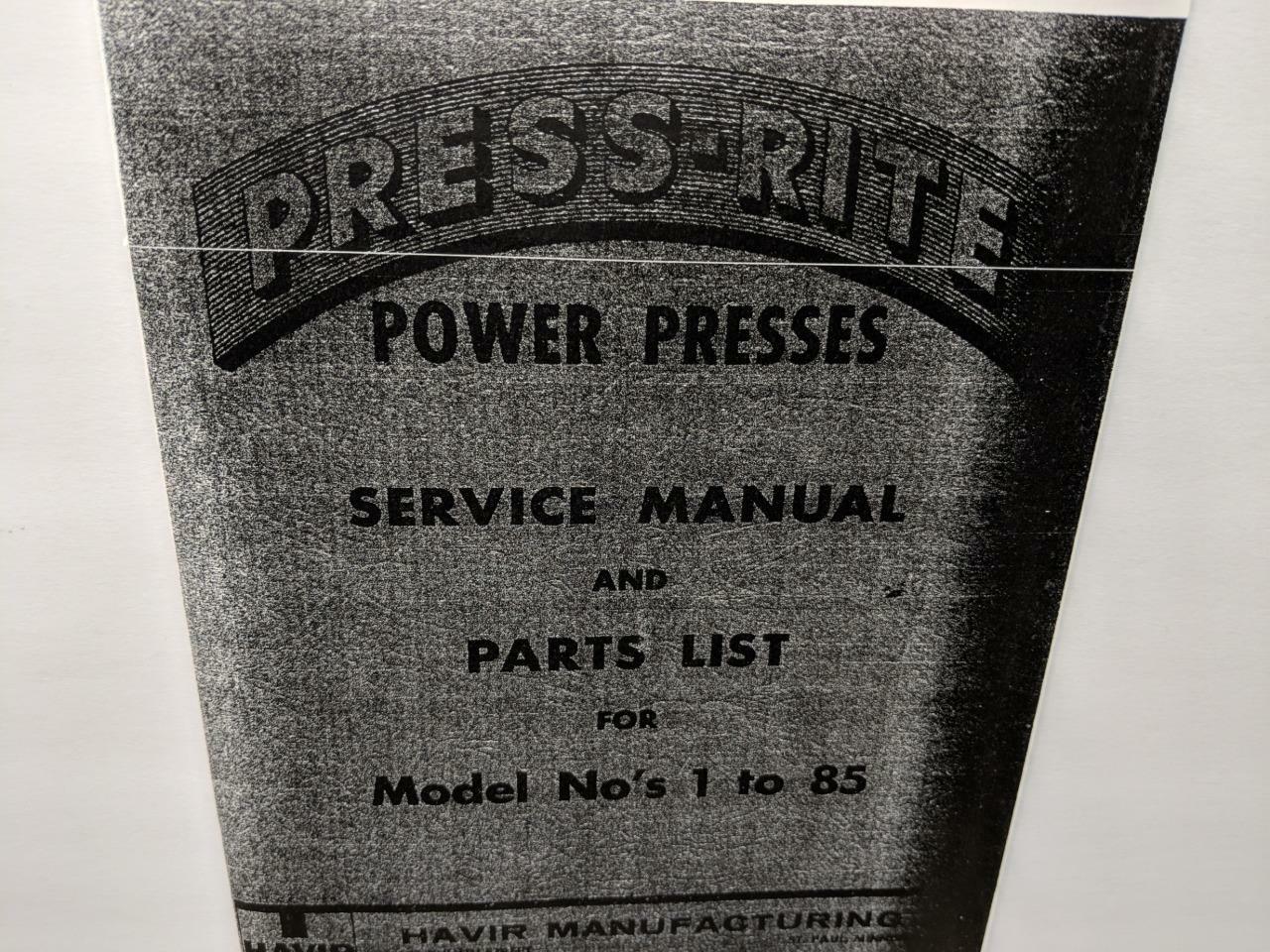 Havir No. 1 – 85 Press-Rite Service Manual & Parts List