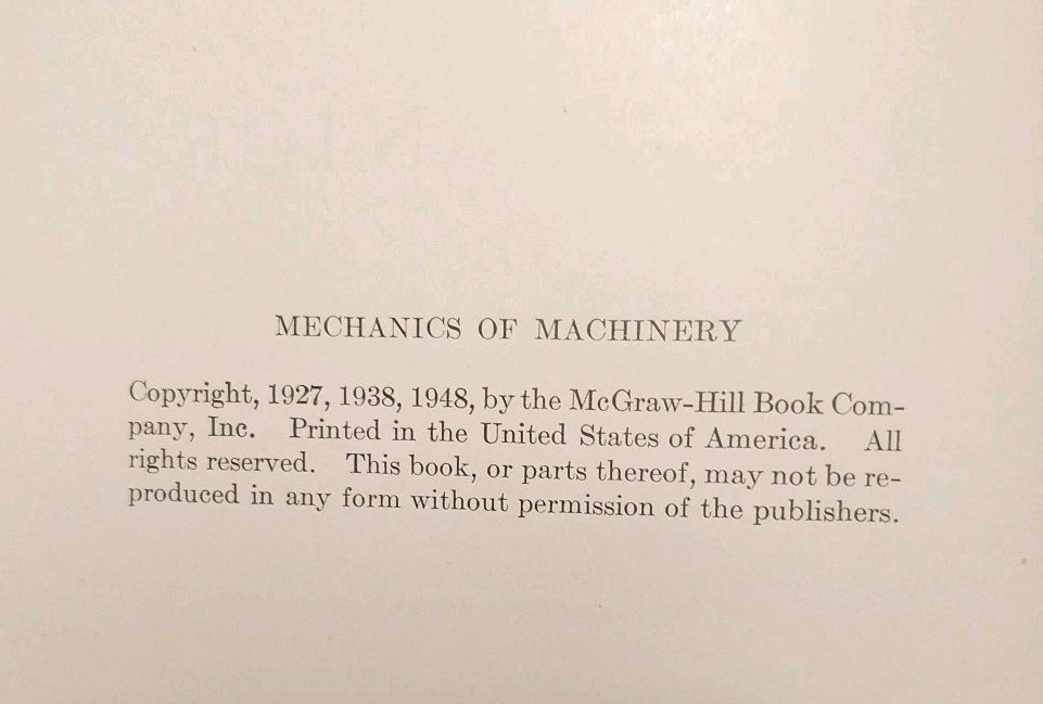 Vintage 1948 Mechanics of Machinery Ham & Crane 3rd Ed Textbook W/ 1949 Schedule