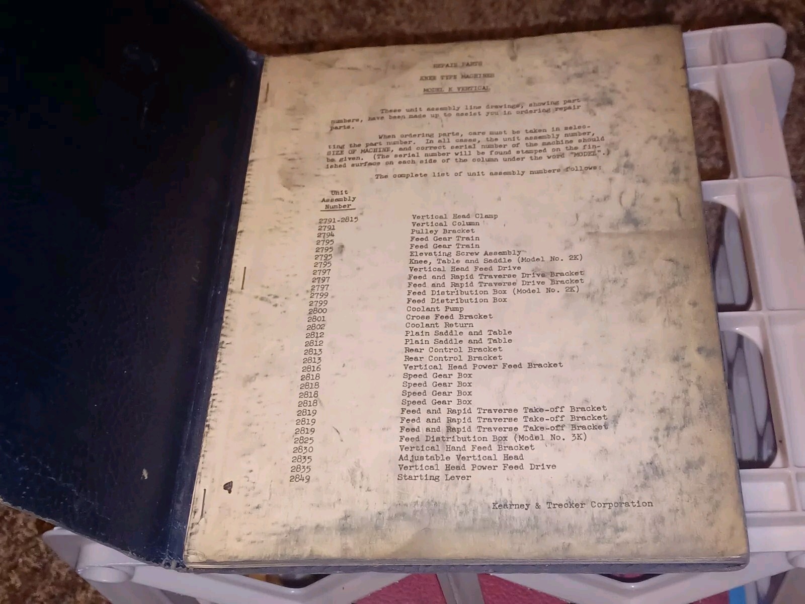 KEARNEY TRECKER MILWAUKEE REPAIR PARTS LIST BOOK MANUAL #722 MODEL 2H MILLING