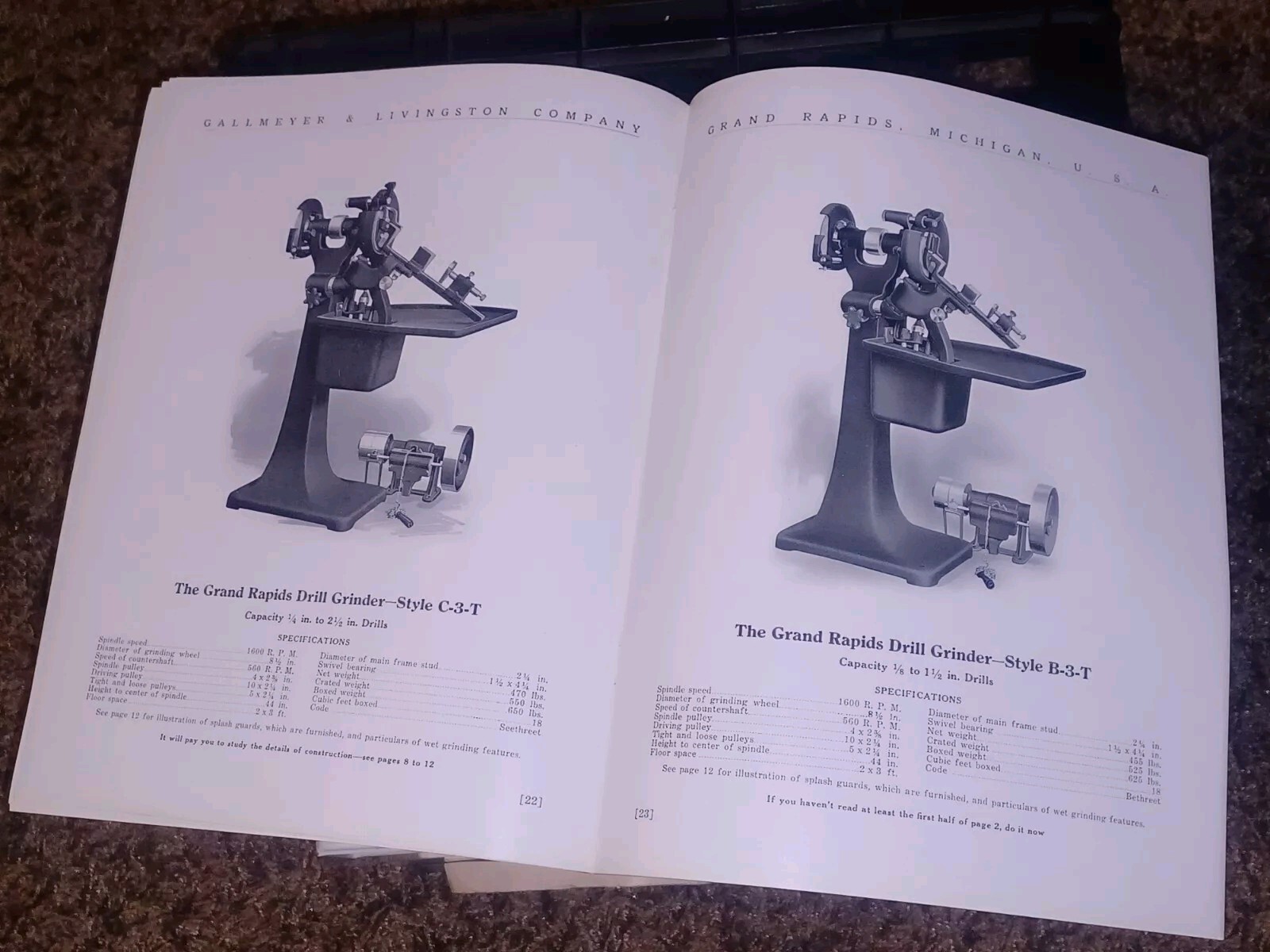 GALLMEYER & LIVINGSTON GRAND RAPIDS Michigan Tool DRILL GRINDERS Catalog Book !