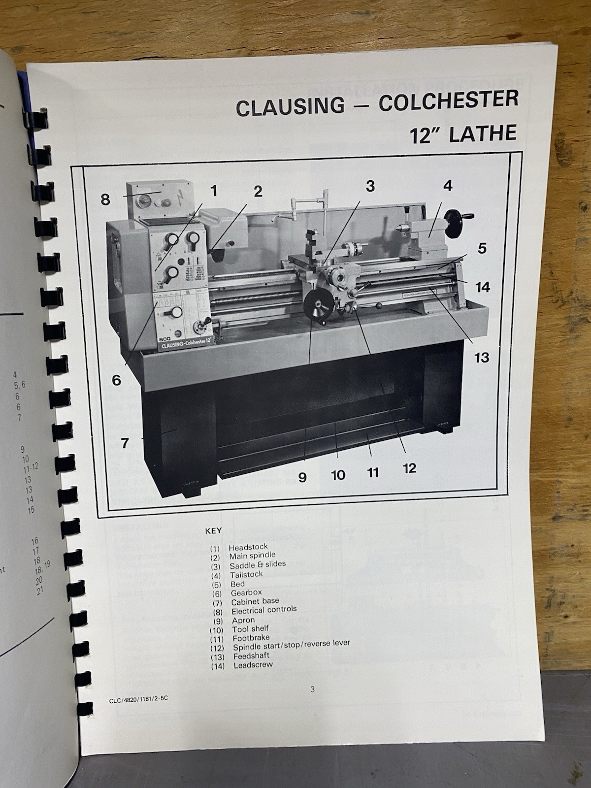 Clausing Colchester 12” Geared Head Variable Speed Lathes Inst. Parts Manual