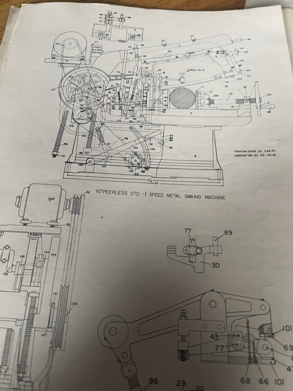 Peerless 10″x10″ Standard Metal Cutting Saw Operating Instructions-Single Speed