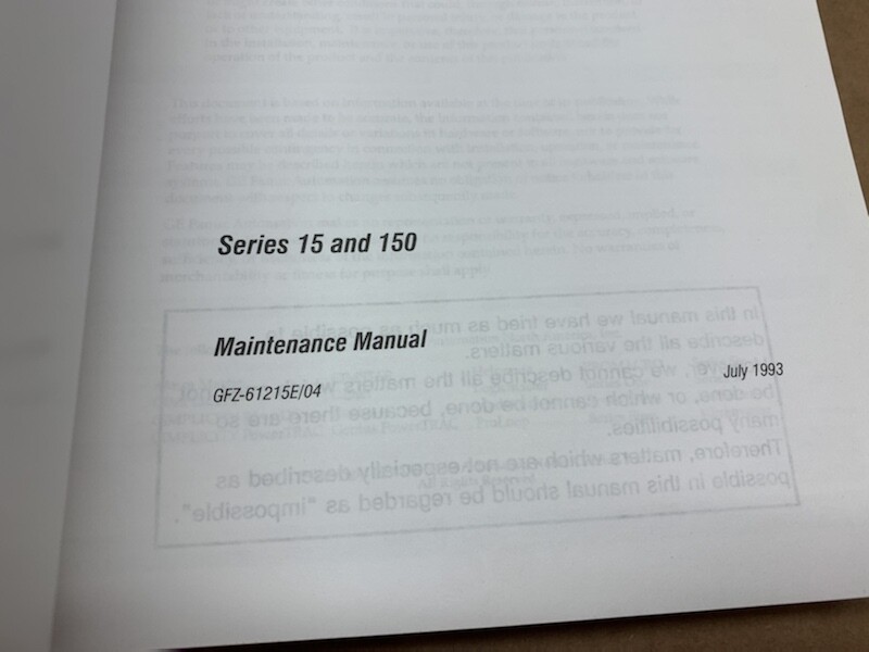GE Fanuc Automation Maintenance Manual GFZ-61215E/04 Series 15 & 150