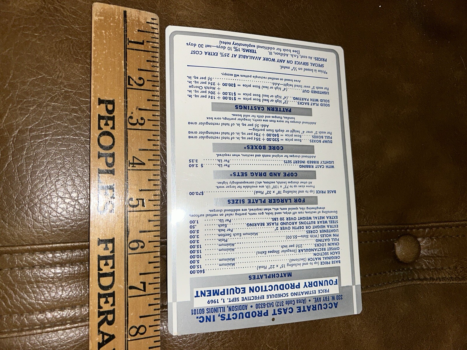 Vintage 1968 Accurate Cast Products Price Estimates Charts Chicago