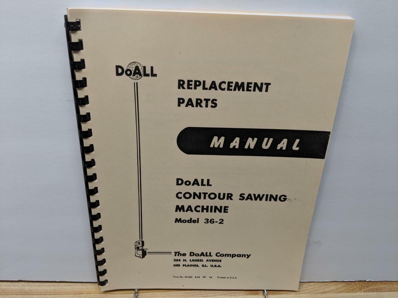 DoAll 36-2 Contour Sawing Machine Parts Manual