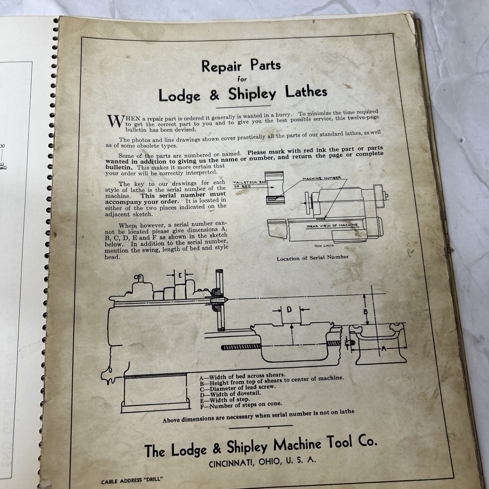 Lodge & Shipley Model X Lathe Instruction Book & Repair & Parts Manual