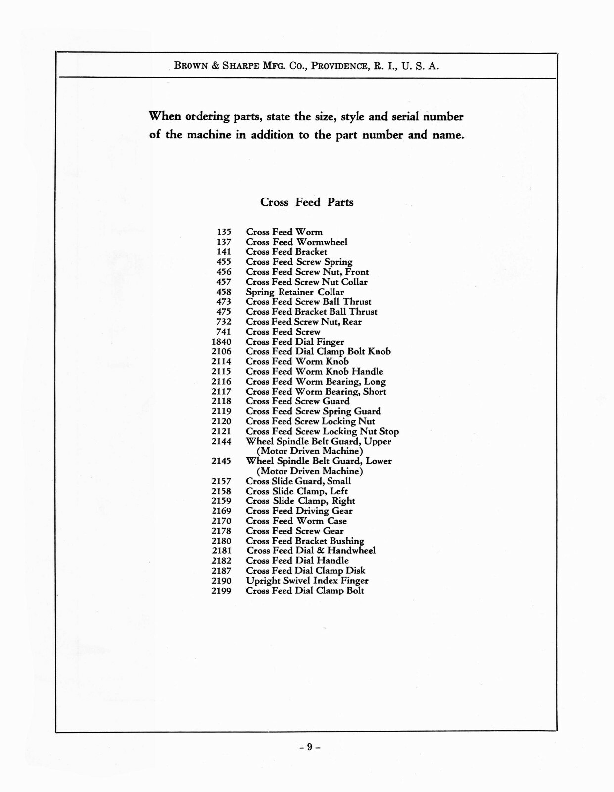 Brown & Sharpe #13 Universal & Tool Grinder Repair Parts Manual #1809