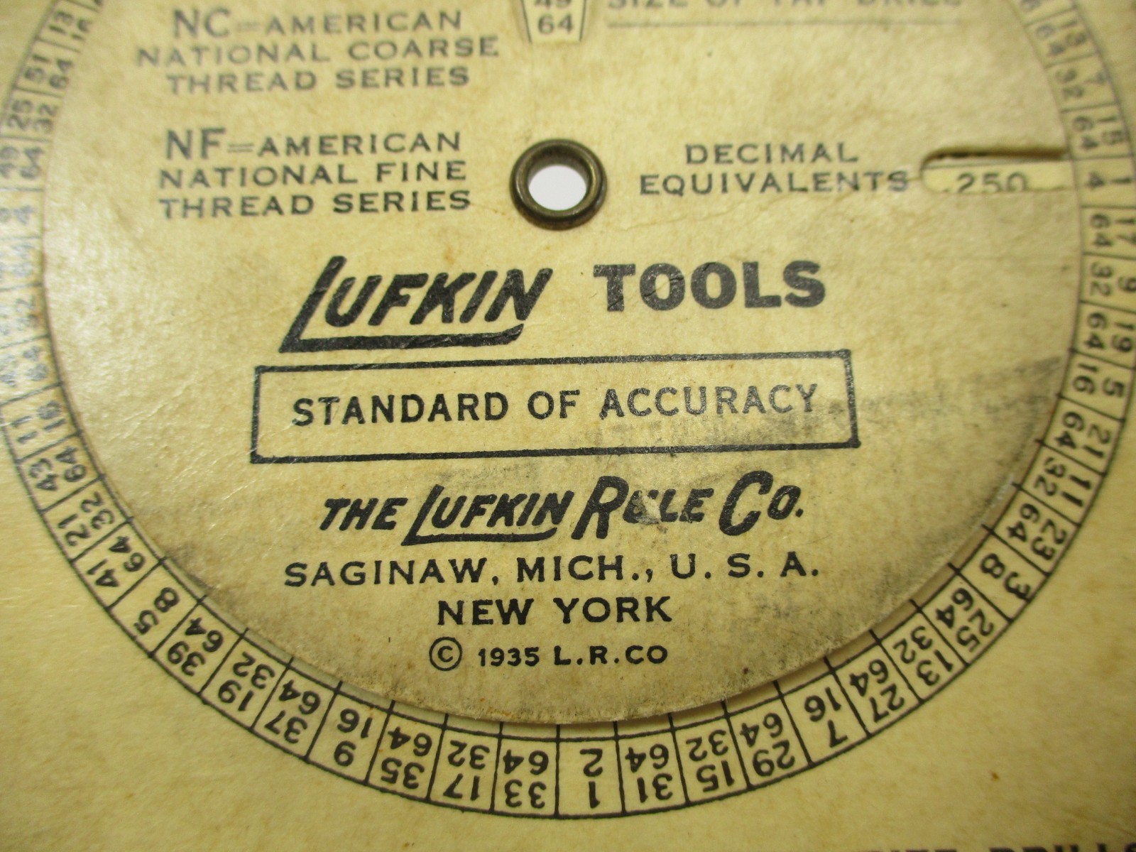 (2) Lufkin TIME SAVER Tap Thread Drill & Decimal Equivalents Calculator 1935 VGC