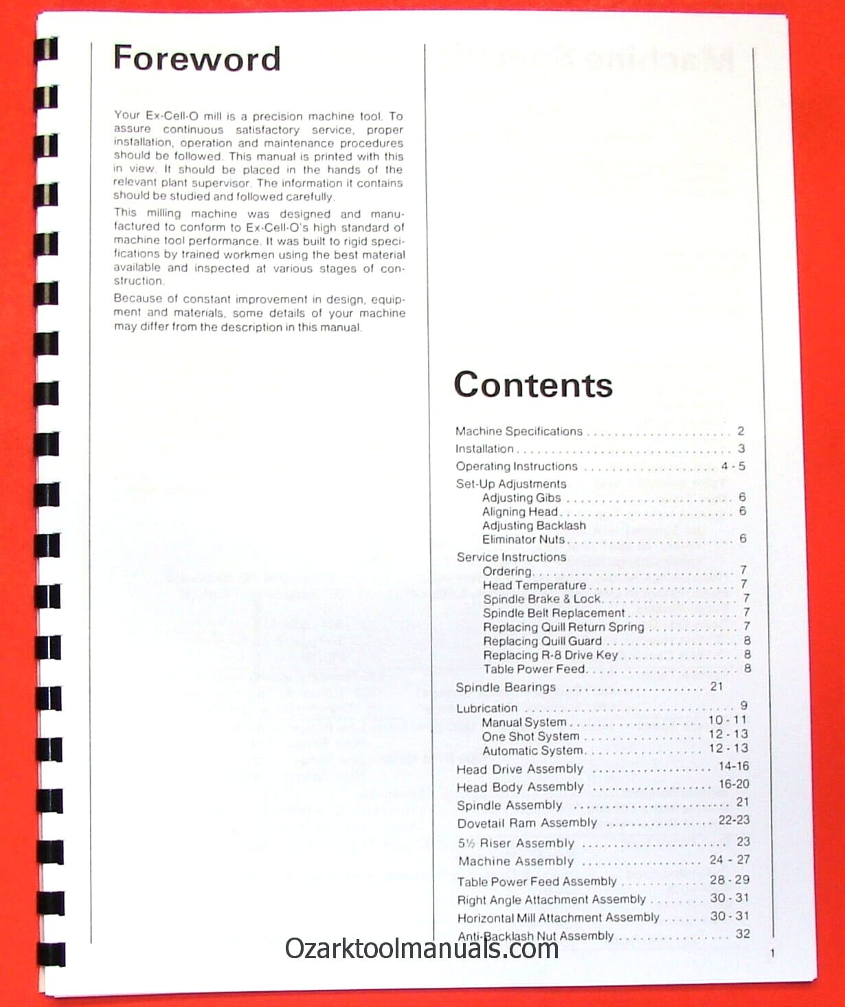 EX-CELL-O 602 Vertical Milling Machine Operator & Parts Manual XLO 0306