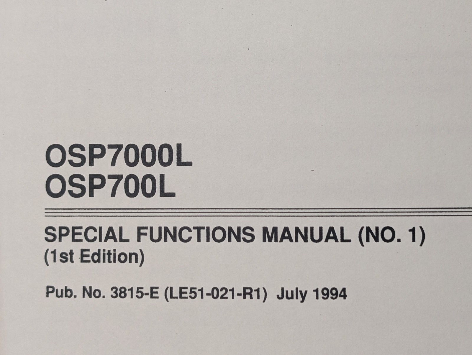 Okuma Pub. 3815-E Special Functions Manual No.1 for CNC Systems OSP7000L,OSP700L