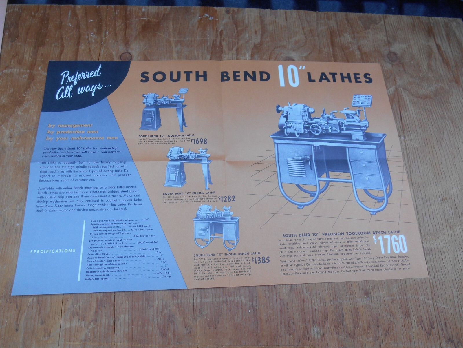Vintage South bend lathe mailers, flyers, brochures, lot of 4, New