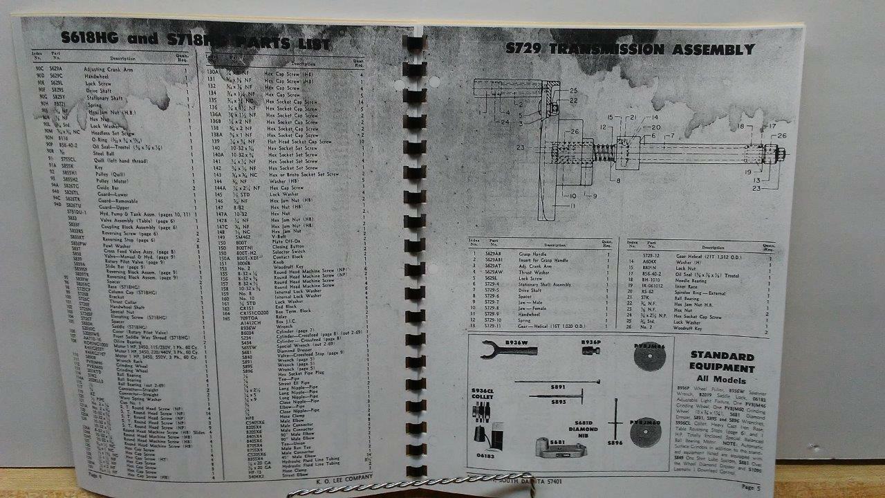 KO Lee S618HG/S718HG Hyd. Surface Grinder Instruction & Parts Manual