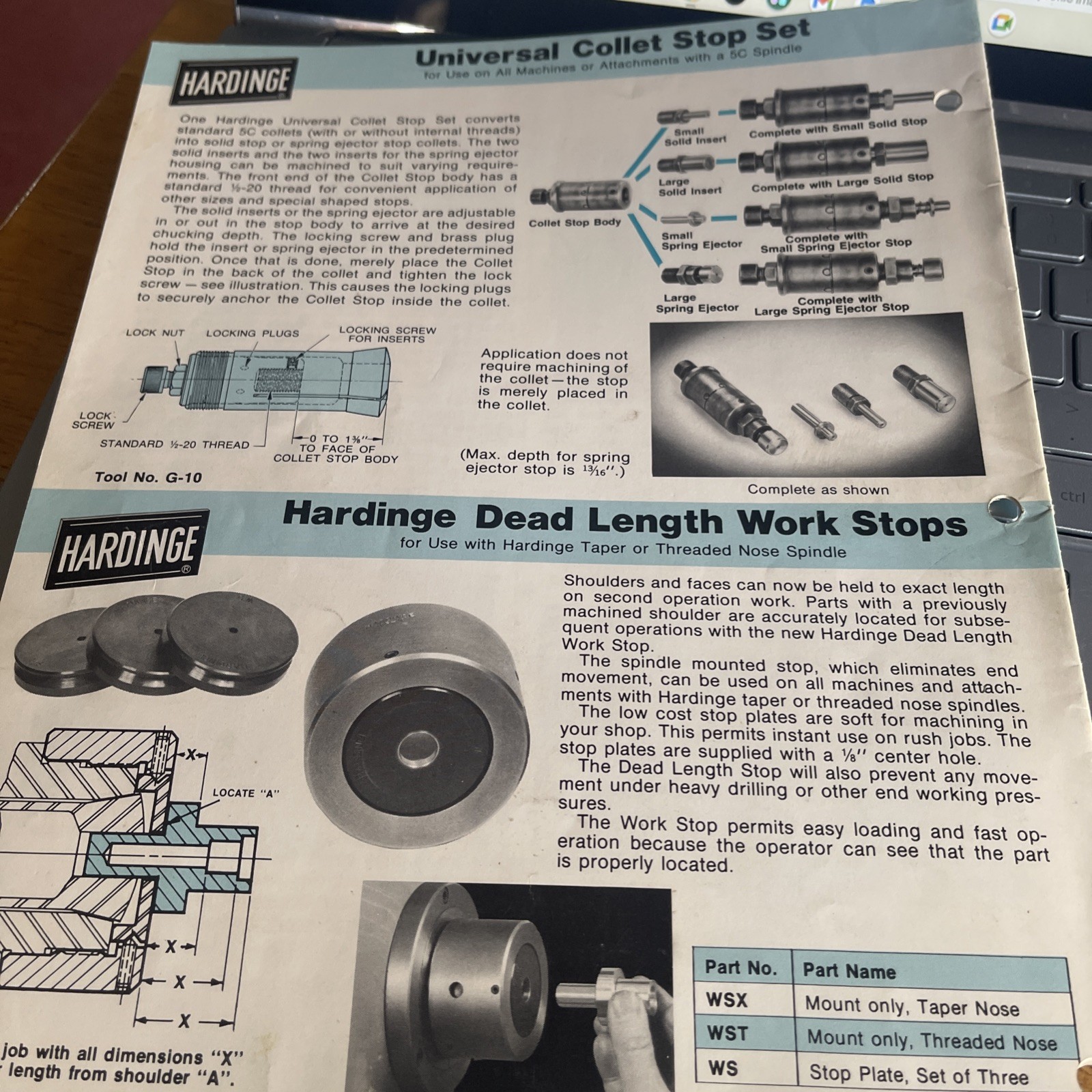 Harding Super Precision 5C Spindle Tooling Bulletin HA-202 A