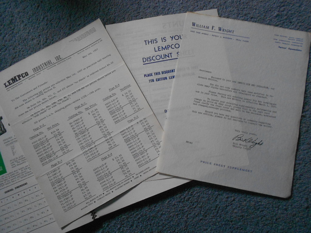 1954 LEMPCO BALL BEARING DIE SETS CATALOG & 1957 Price List Info Specs Original