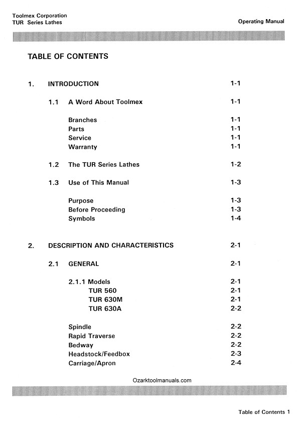 TUR-560M, 630M, 630A Polamco, Toolmex, FAT Metal Lathe Operator’s Manual 1283