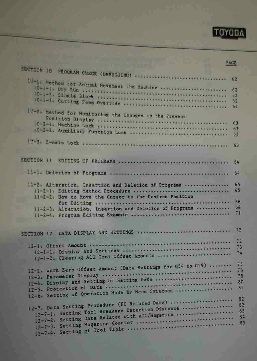 Toyoda FH40/45/55 Horizontal Machining Center Operations Manual