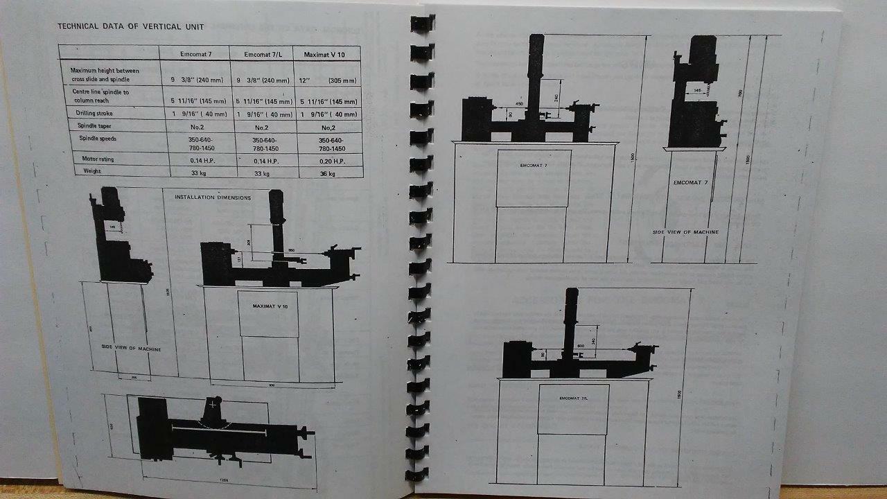 EMCO Emcomat 7-7L & Maximat V10 Instruction Manual & Spare Parts List
