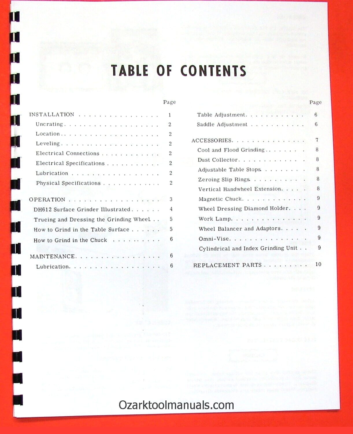 DOALL DH612 Surface Grinder Owners Service Operating & Parts Manual 0274