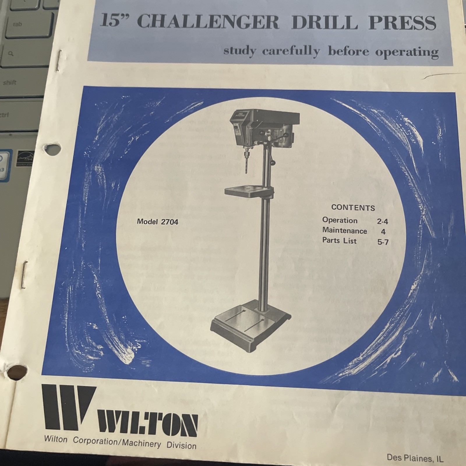 Witon Operators’ Manual Repair Parts List 15″ Challenger Drill Press #907909