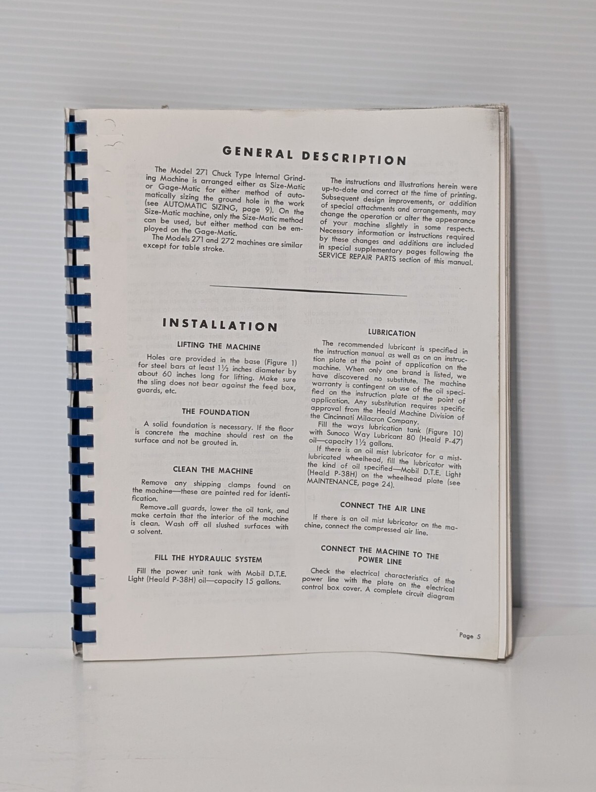 Cincinnati Milacron 271 + 272, Size-Matic + Gage-Matic grinding machines manual