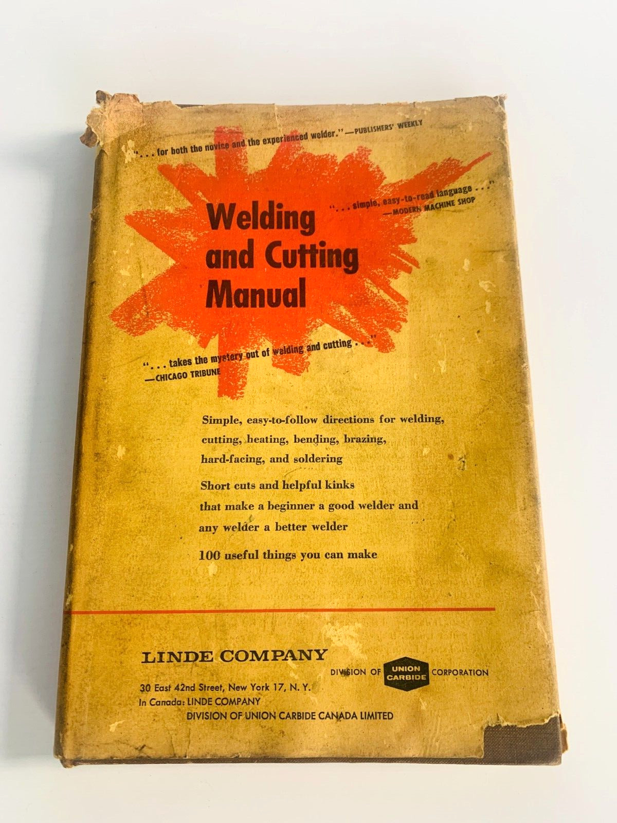 LINDE WELDING AND CUTTING MANUAL book 1957 Operations Metal Fabrication VINTAGE