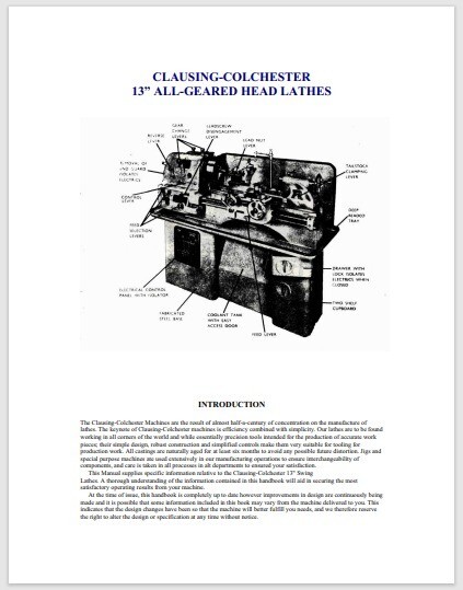 CLAUSING-COLCHESTER 13 Inch ALL-GEARED HEAD LATHES Owners Parts Manual 35 pages