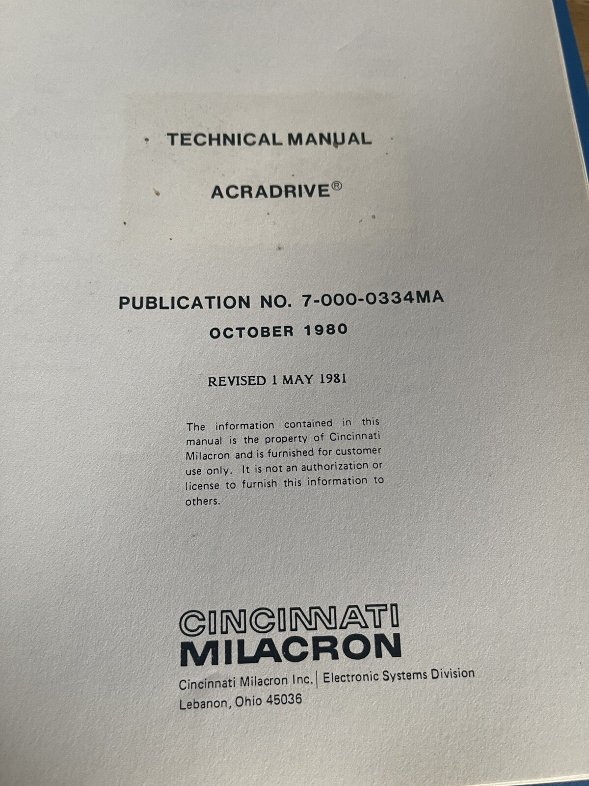 Technical Manual Acradrive Cincinnati Milacron