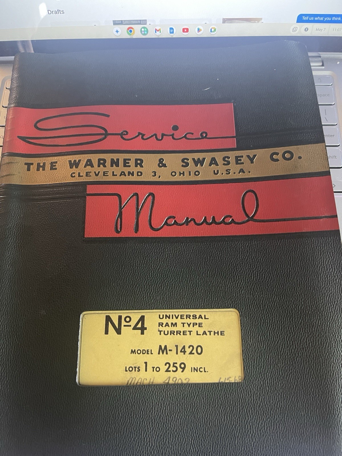 Warner Swasey Service Manual No.4 Universal Ram Type Turret Lathe Model M-1420
