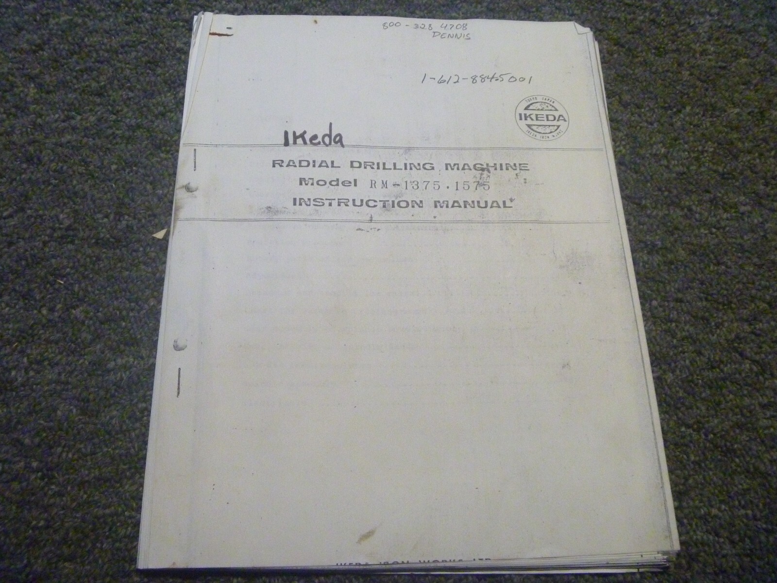 Ikeda RM-1375 & RM-1575 Radial Drill Owner Operator INstruction Manual