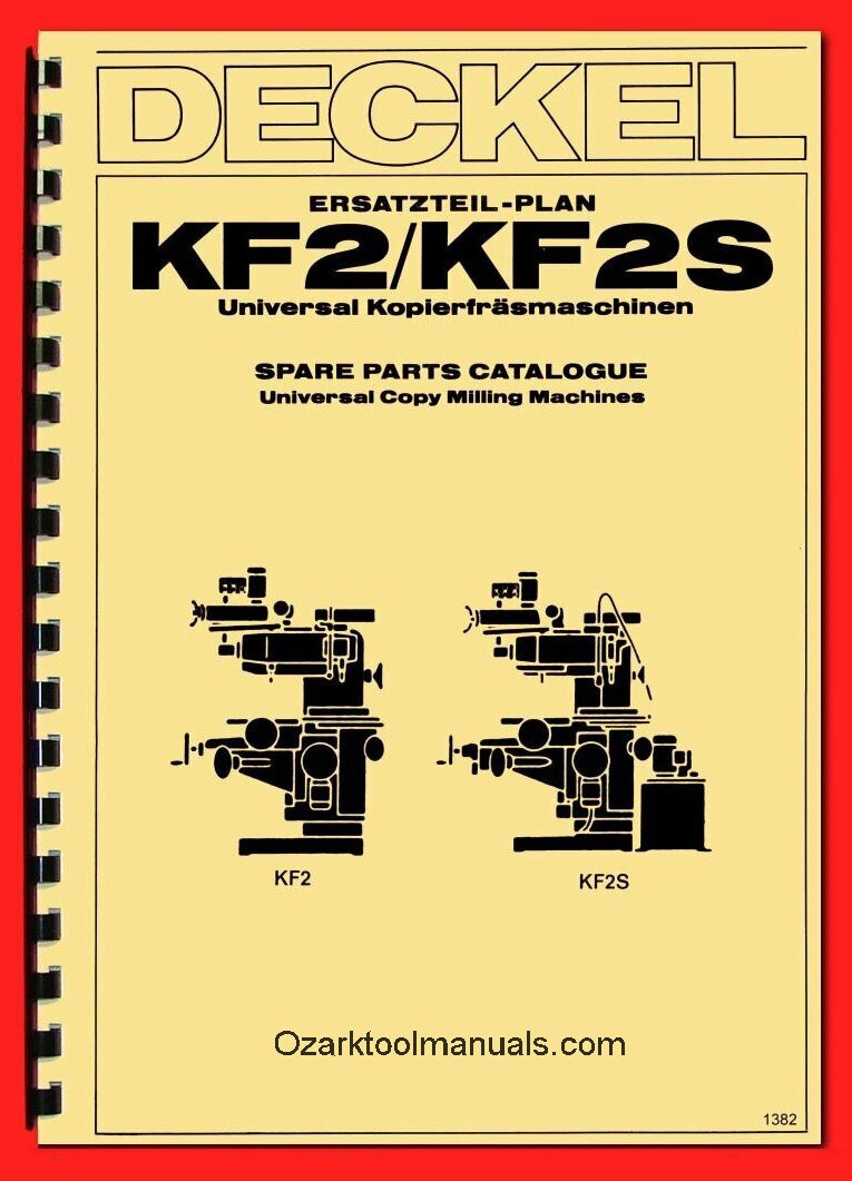 DECKEL KF2/KF2S Universal Engraver Duplicator Pantograph Mill Parts Manual 1382