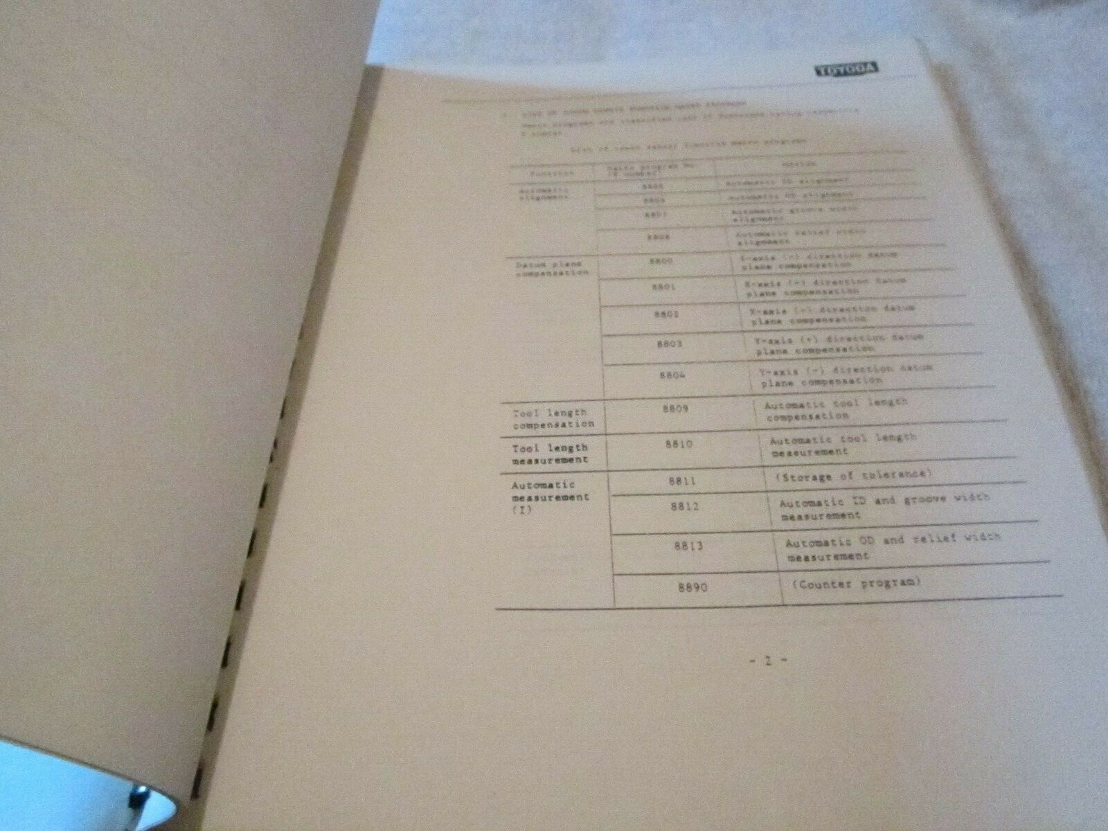 TOYODA 11-15M Control Touch Sensor Machining Center Operation Instruction Manual