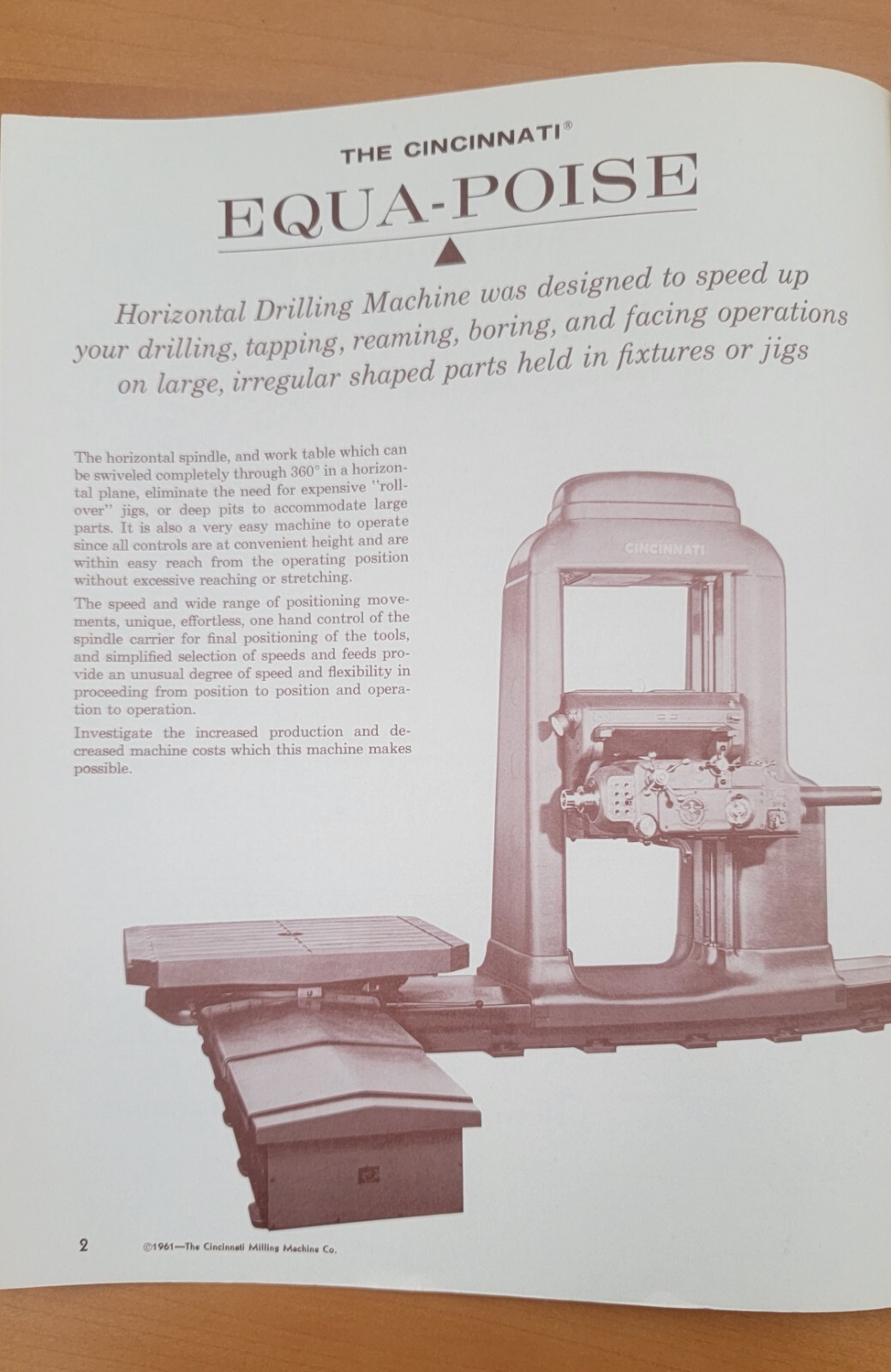 Cincinnati Milling Machine Equa-Poise Horizontal Drilling Machine Brochure