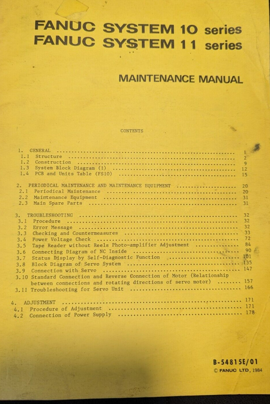 FANUC System 10-11 Maintenance manual B-54815E/01